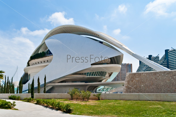 Valencia, Spain - April 28, 2012: Palace of the Arts in the City of Arts and Sciences, designed by Santiago Calatrava. The complex is the most important modern tourist atraction in the city of Valencia, stock photo