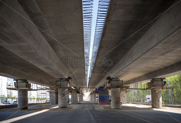 Under flyover construction view in Moscow, Russia