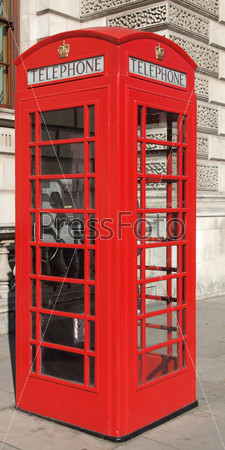 Traditional red telephone box in London UK