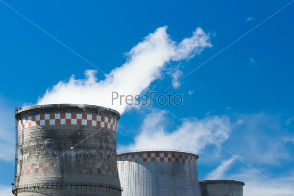 Working thermal power station with smoke in Moscow, Russia