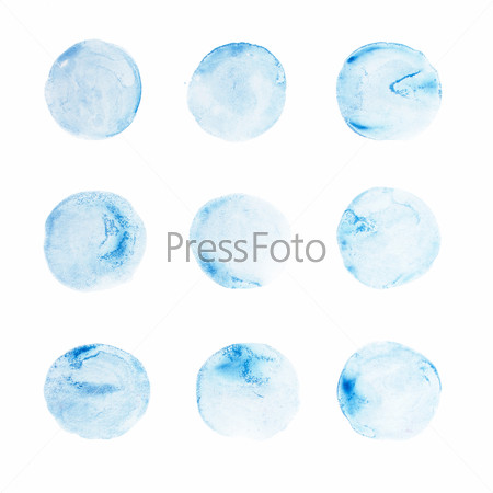 Abstract watercolor aquarelle hand draw circle  blue art paint splatter stain on white background