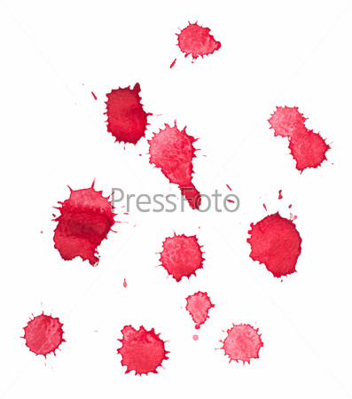 Abstract watercolor aquarelle hand drawn red blood drop splatter stain art paint on white background