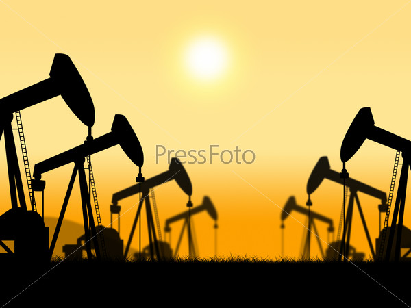 Oil Wells Represents Extract Refineries And Oilfield, stock photo