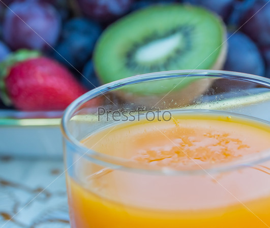 Fresh Orange Juice Indicating Kiwi Fruit And Drink