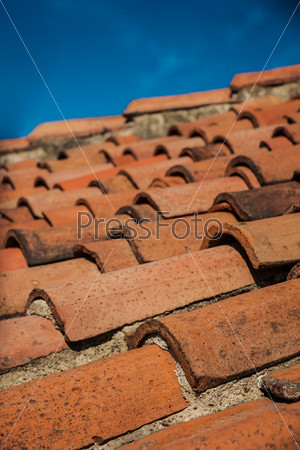 Macro view of old tiled roof