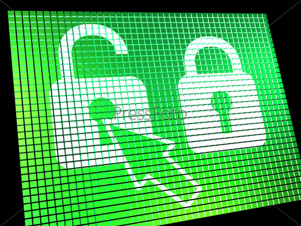 Unlocked Padlock Computer Screen Shows Access Or Protection Online