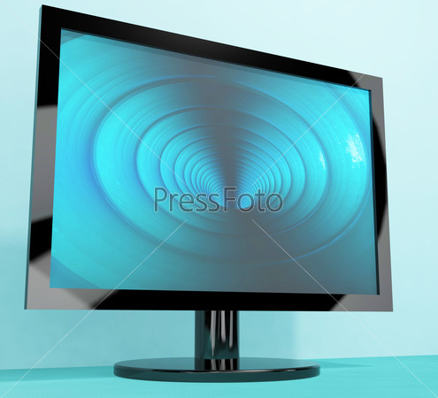 TV Monitor With Blue Vortex Picture Representing High Definition Television Or HDTVs
