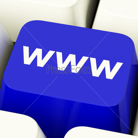 Www Computer Key In Blue Showing Online Websites Or Internet, stock photo