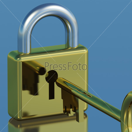 Padlock With Key Showing Security Protection Or Safety