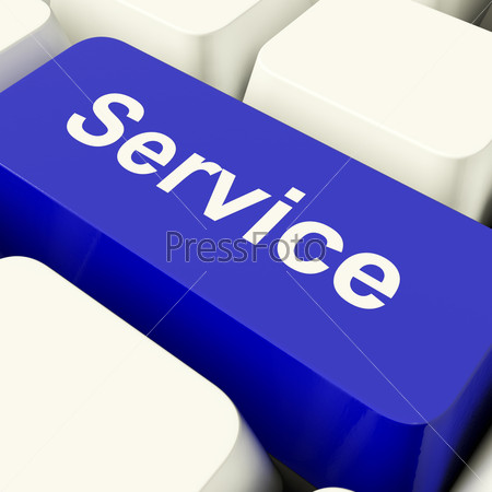 Service Computer Key In Blue For Help And Assistance