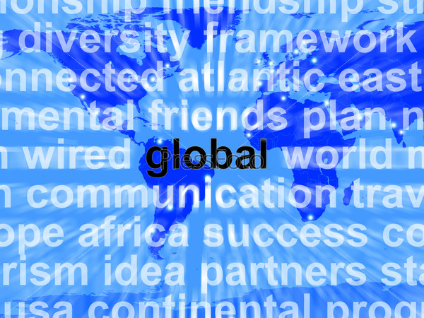 Global Word On Map Showing International Commerce, stock photo