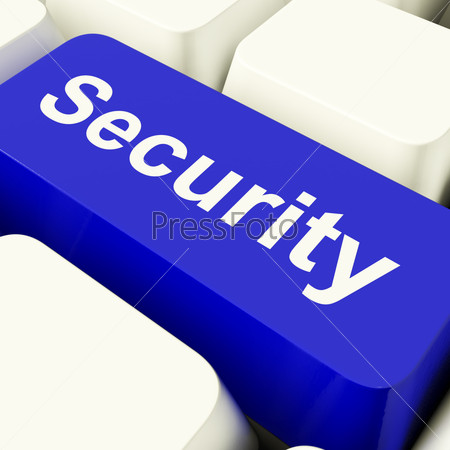 Security Computer Key In Blue Showing Privacy And Online Safety