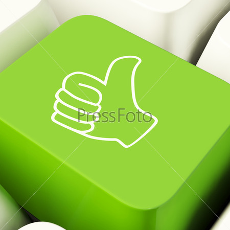 Thumbs Up Computer Key Showing Approval And Being A Fan