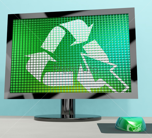 Recycle Icon Computer Screen Shows Recycling And Eco Friendly
