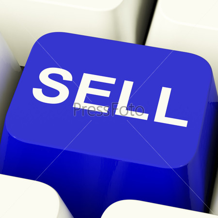 Sell Computer Key In Blue Showing Sales And Business Opportunities