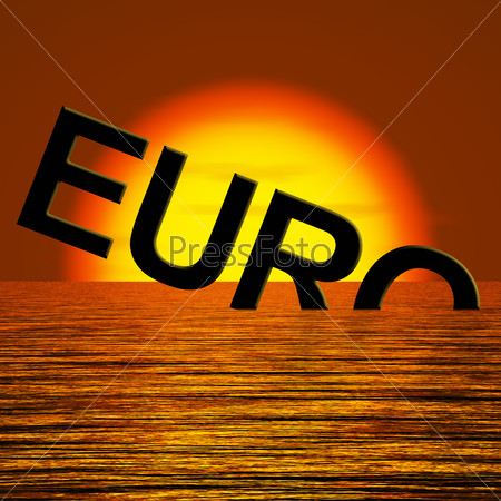 Euro Word Sinking And Sunset Showing Depression Recession And Economic Downturns