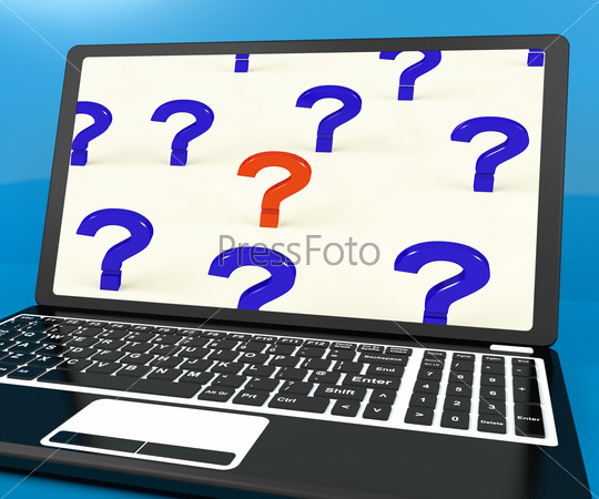 Question Marks On Computer Screen Showing Online Help, stock photo