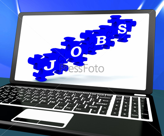 Jobs On Laptop Shows Online Careers And Employment