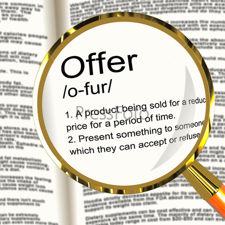 Offer Definition Magnifier Showing Discounts Reductions Or Sales