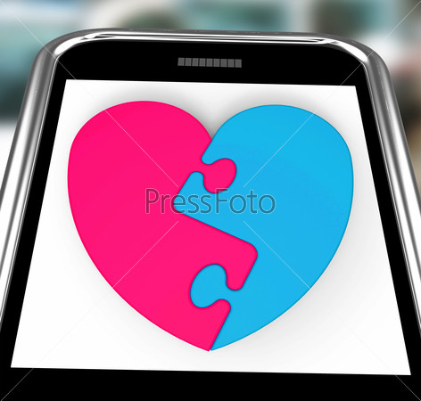 Two-Pieced Heart On Smartphone Showing Complement And\
Love