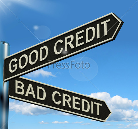 Good Bad Credit Signpost Showing Customer Financial Rating