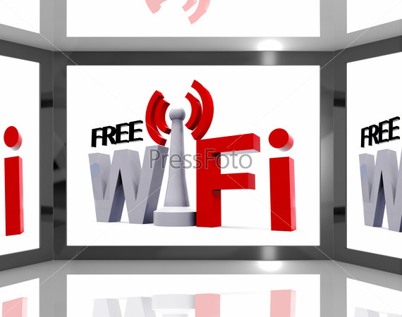 Free Wifi On Screen Showing Television With Internet Access  Or Free Wifi Tower
