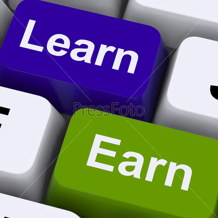 Learn And Earn Computer Keys Shows Working Or Studying
