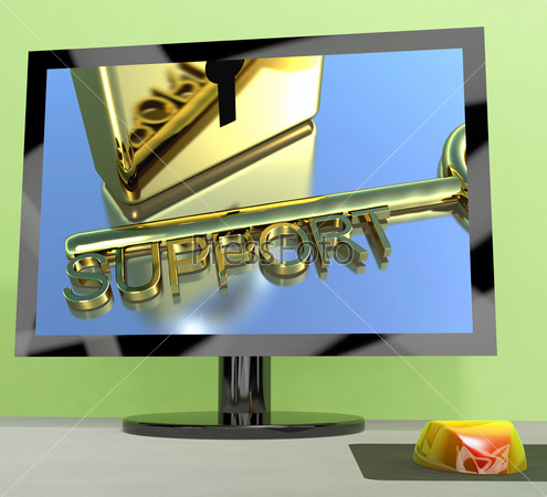 Support Key On Computer Screen Showing Online Help, stock photo