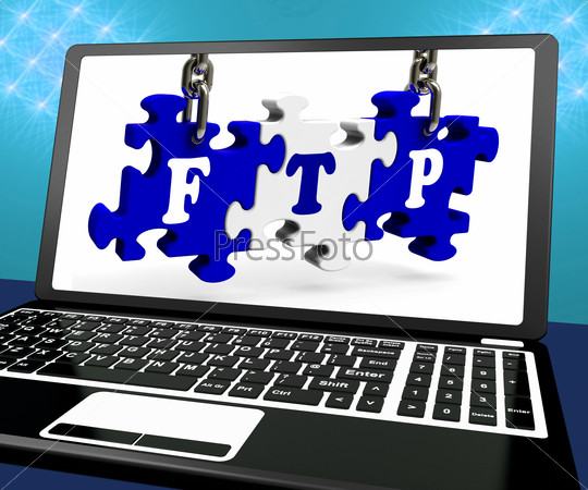 FTP Puzzle On Laptop Shows Files Transmission And Online Transfer Protocols