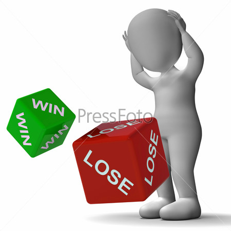 Win Lose Dice Showing Gambling And Payoff, stock photo