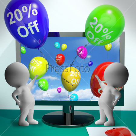 Balloons From Computer Showing Sale Discount Of Ten Percent