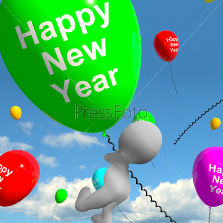 Balloons In The Sky Saying Happy New Year, stock photo