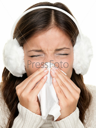 Flu or cold sneezing woman