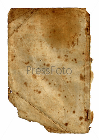 Old vintage dirty torn blank page book on a white background isolated. Old paper isolated on a white background.