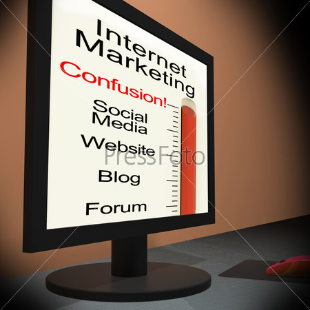 Internet Marketing On Monitor Showing Emarketing And Online Advertising
