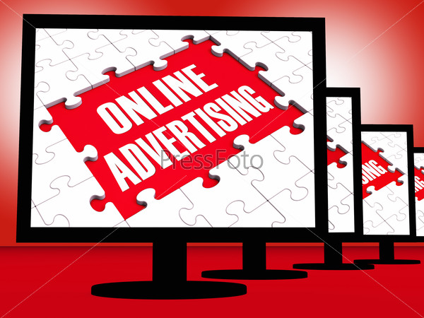 Online Advertising On Monitors Showing Marketing Strategies