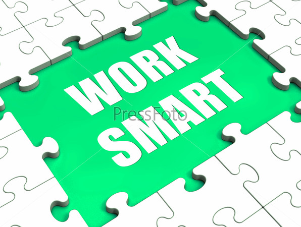 Work Smart Puzzle Showing Intelligent Clever Worker