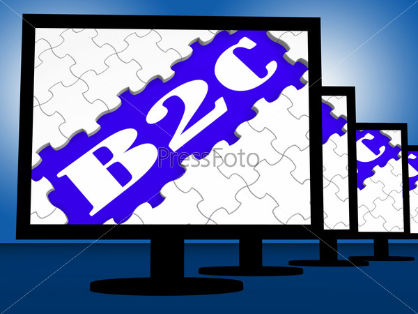 B2c On Monitors Showing Internet Business To Customer Or Consumer