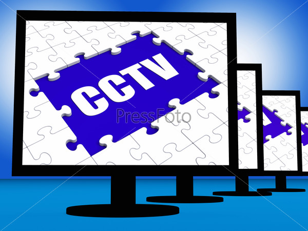CCTV Monitor Showing Security Surveillance Protection Or Monitoring, stock photo