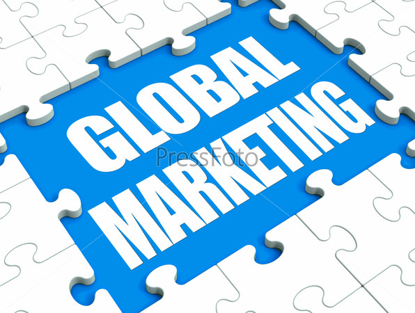 Global Marketing Puzzle Showing International Advertising Or Promotion