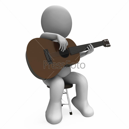 Acoustic Guitar Character Showing Guitarist Music And Performance