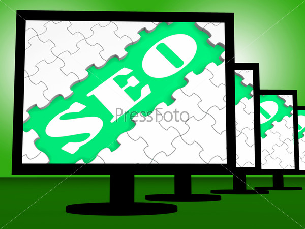Seo On Monitors Showing Websites Search Engine Optimization Online