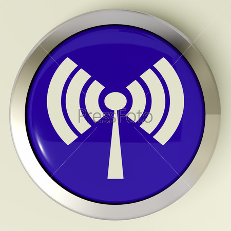 Wifi Button Showing Wireless Internet Access Transmitter, stock photo