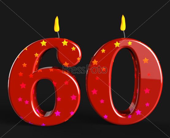 Number Sixty Candles Showing Elderly Birthday Or Birth Anniversary
