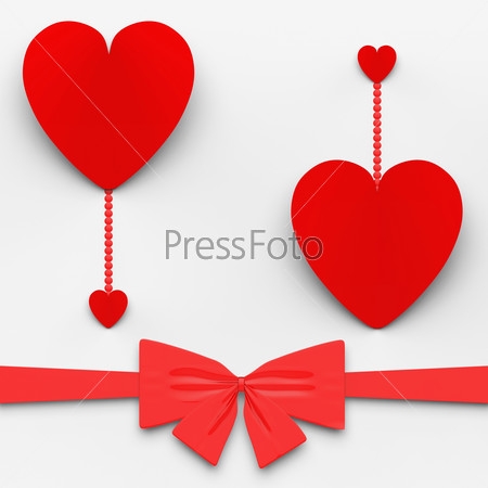 Two Hearts With Bow Meaning Loving Celebration Or Decoration, stock photo