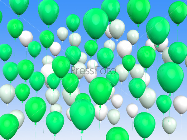 Floating Green And White Balloons Meaning Freedom And Eco Friendly