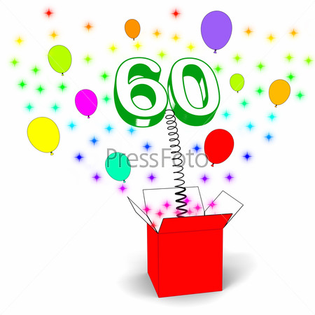 Number Sixty Surprise Box Showing Elderly Surprise Party Or Celebration
