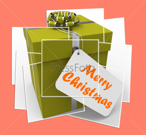 Merry Christmas Gift Displaying Xmas And Seasons Greetings, stock photo
