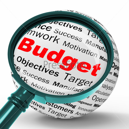 Budget Magnifier Definition Shows Financial Management Or busine