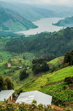 A view of Lake Bunyonyi as  the family, in the house right below, views it every day, from over their agricultural land, high up in the hills in the south of Uganda.